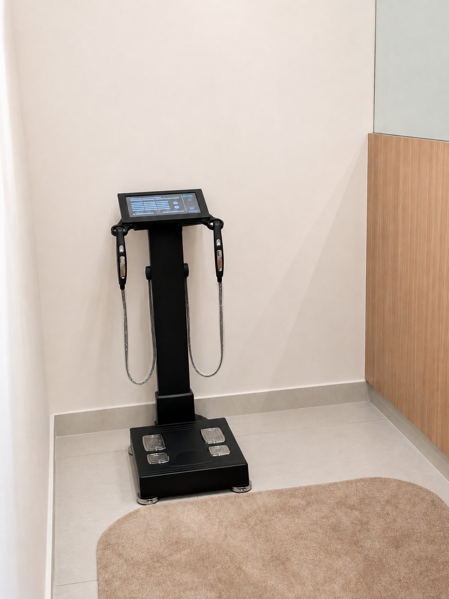 Balança de bioimpedância em sala reservada
