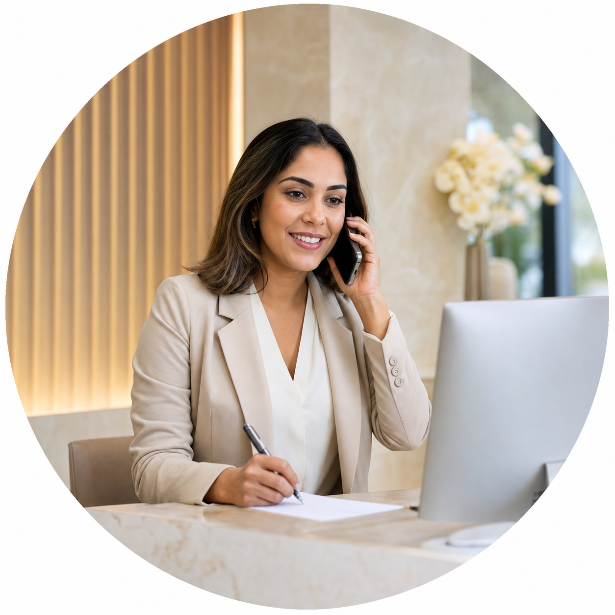 Recepcionista realizando o agendamento de uma consulta
